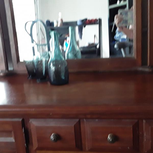 Photo of Penn. House 9 drawer dresser: 3 long, 6 smaller. Beveled mirror detaches