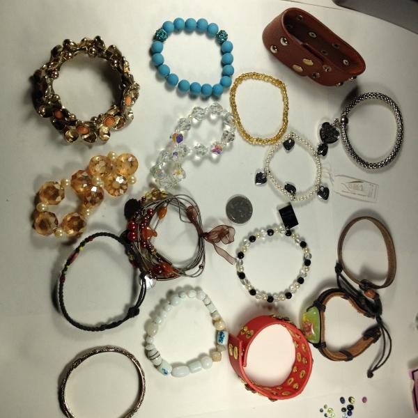 Photo of #15035, 16 Vintage Costume Jewelry bracelets, various colors and materials