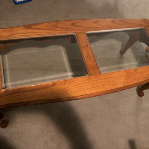 Photo of Oak coffee table with glass inserts 