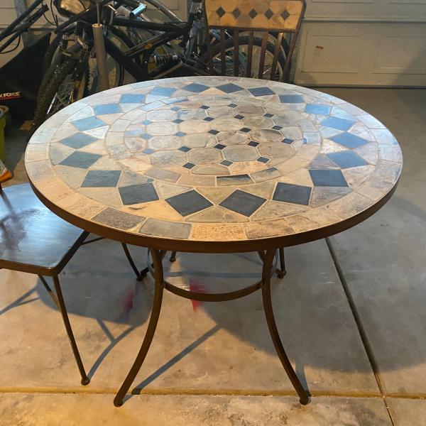 Photo of Outdoor metal & stone inlay table & 4 chairs set