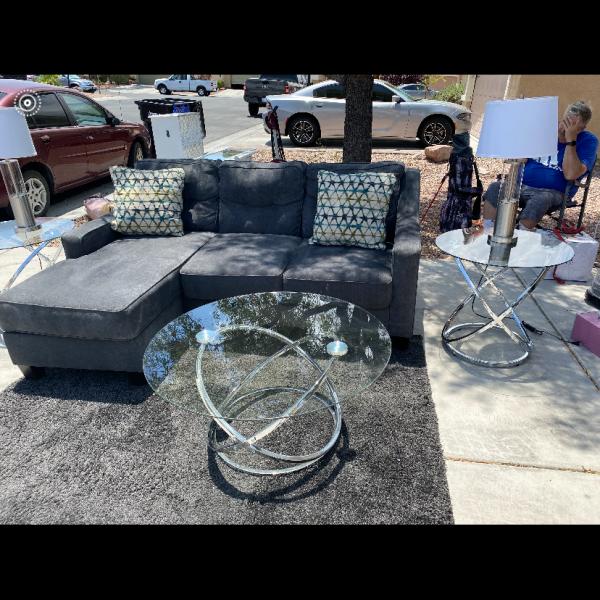 Photo of 1year old living room set. Excellent condition. Pd $1400. Sale $800.