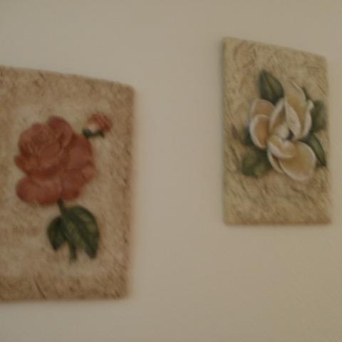 Photo of PAIR OF CERAMCI-FLORAL WALL PLAQUES BY CHERI BLUM