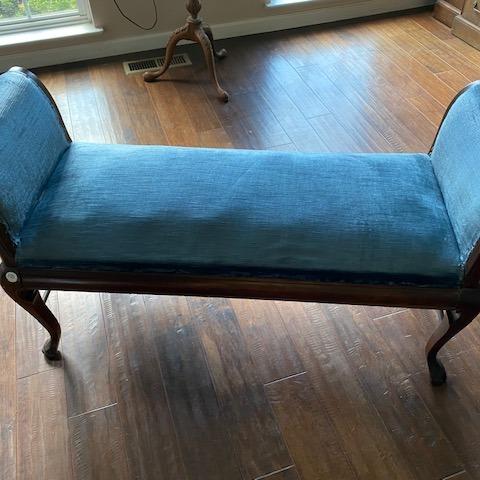 Photo of Antique bench with blue velvet seat