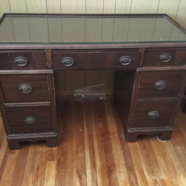 Photo of Vintage Ribbon Mahogany Chest of Drawers, Dresser and Desk