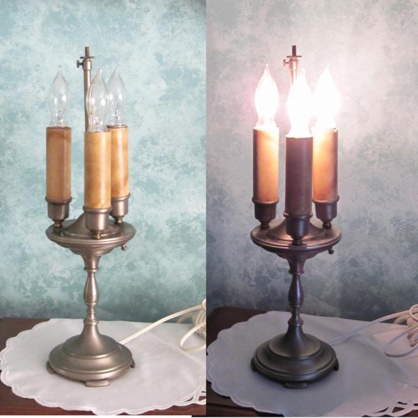 Photo of Pewter candleabra table lamp Vintage