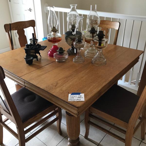 Photo of Antique oak 5 leg table and 4 chairs