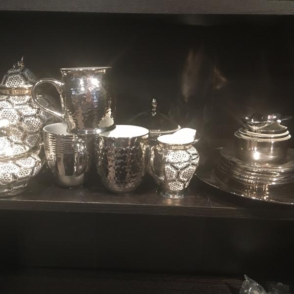 Photo of Set of silver colored Porcelain  tea set 