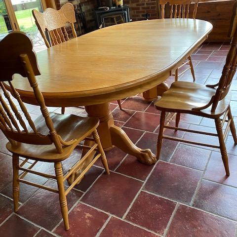 Photo of Solid Oak Kitchen Table with 4 chairs, and 3 extenders