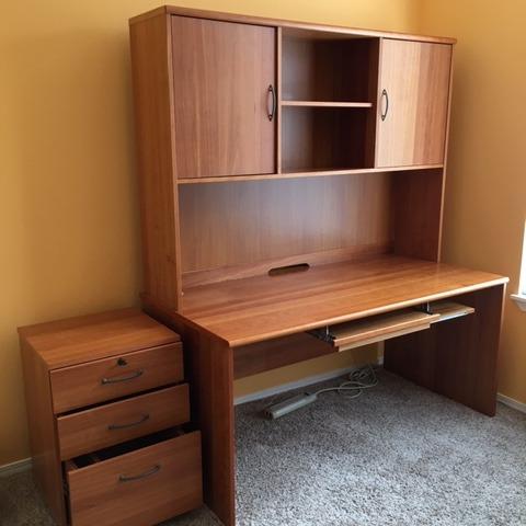 Photo of Dania office desk and hutch with doors.