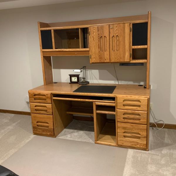Photo of Desk with Hutch and file cabinet