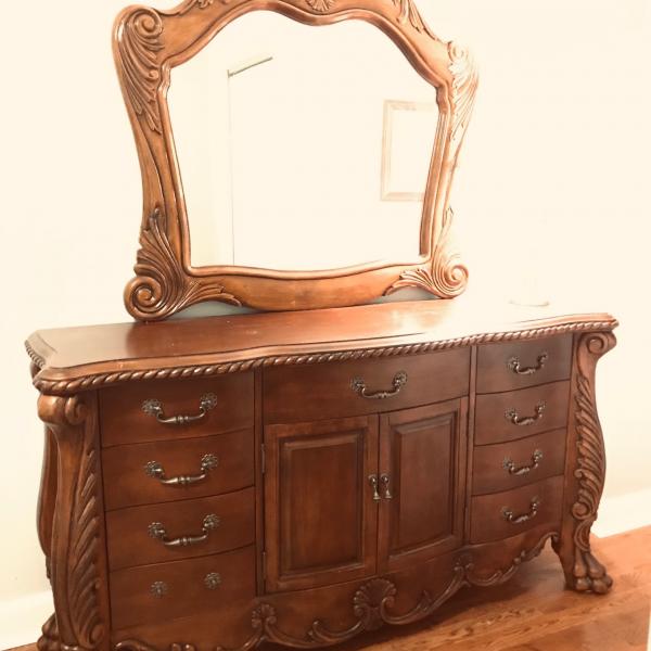 Photo of Beautiful Wood Dresser ans Mirror a real Statement Piece