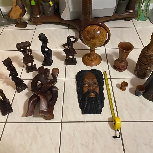 Photo of Wood Curved Figurines, Pictures, CD Rack, Razor scooter, Bocce set