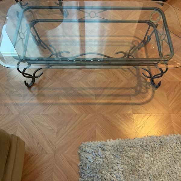 Photo of RARE, VINTAGE, 4 PC. WROUGHT IRON AND GLASS TABLE SET