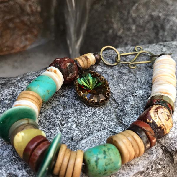 Photo of BOHO bracelet, full of prayer beads, turquoise,heishi and a vintage dangle!