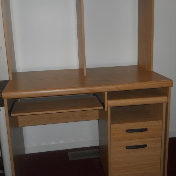 Photo of Desk with pull out shelf and seperate file cabinet