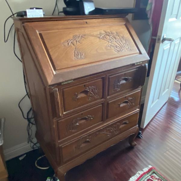 Photo of Wood carved Writing desk w drawers