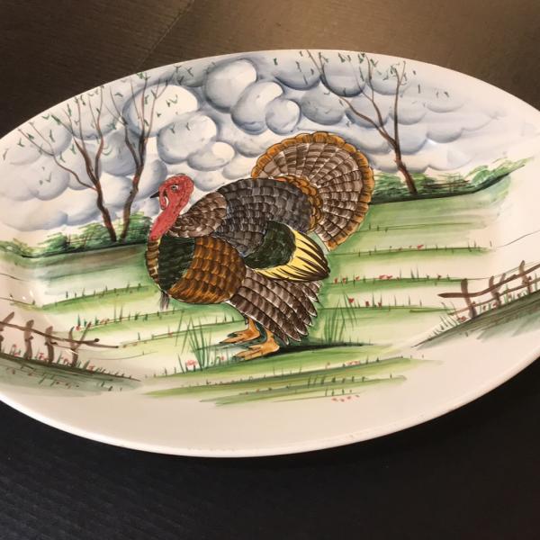 Photo of Xtra Large Hand Painted Turkey Meat Ceramic Platter 23” ~ Made in Italy