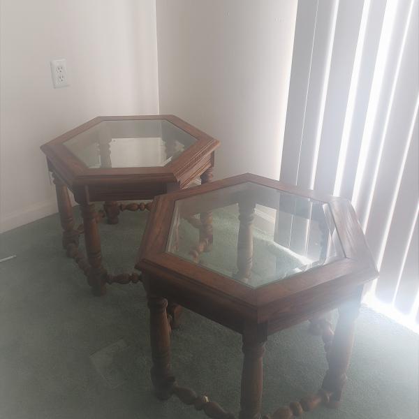 Photo of Glass Top Wood End Tables