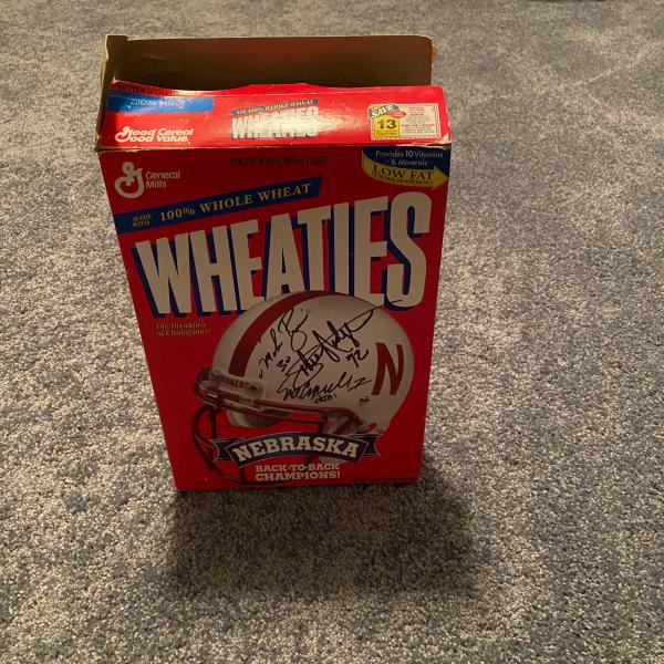 Photo of Autographed by the Cornhuskers Heisman winner Wheaties cereal box