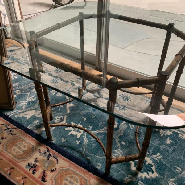 Photo of Vintage Bamboo Metal Beveled Glass Table