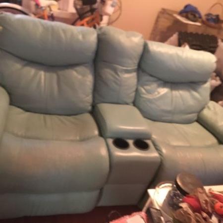 Photo of Leather Double recliner w console green leather