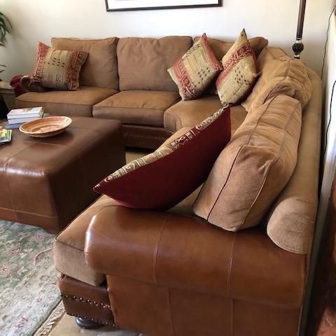 Photo of Leather & Fabric Cushioned Corner Couch