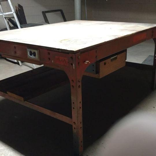 Photo of Old Antique industrial Steel Work /Art Table 4' x 6'