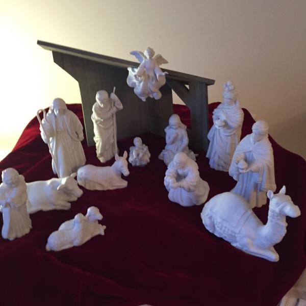 Photo of 14 pc white porcelain nativity set 