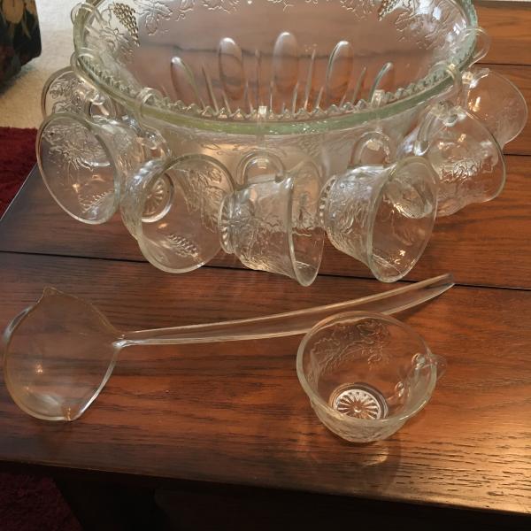 Photo of Vintage Cut Glass Punch Bowl with Cups