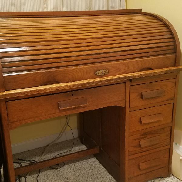 Photo of Old Roll Top Desk and Chair