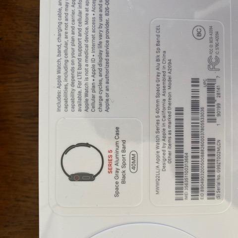 Photo of Apple Watch, series 5, in sealed box, space grey