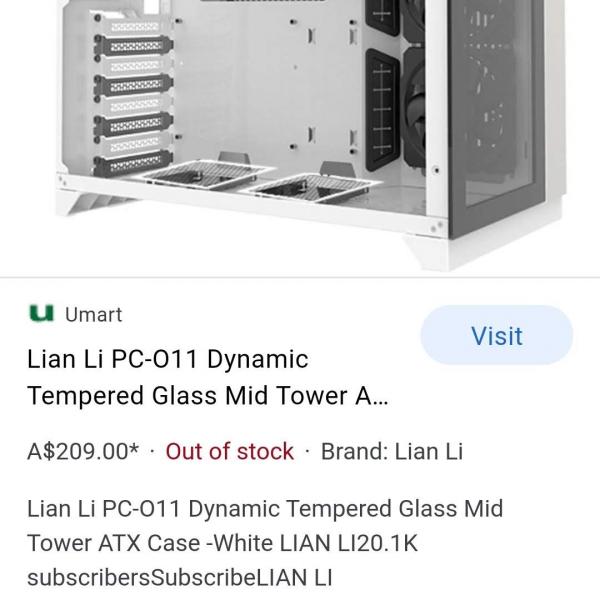 Photo of Computer tower. Lian li pc0-11 dynamic tempered glass