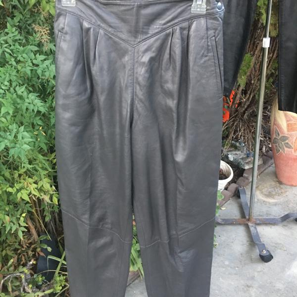 Photo of (1) Pair Charcoal Gray Leather Slacks - Side Zipper - Size 46