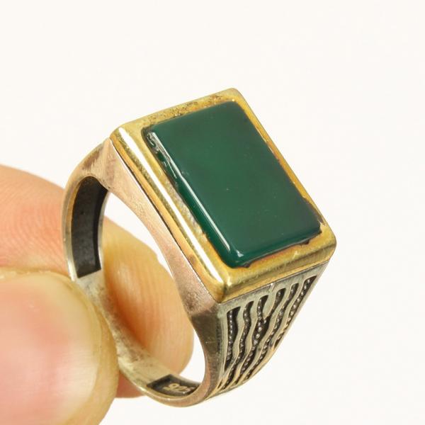 Photo of New Men's Sterling Silver Green Agate Ring, Size  11, with Bronze Accent