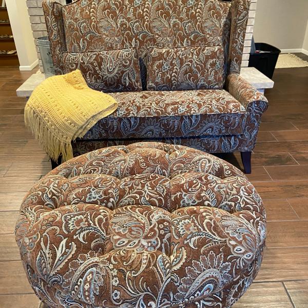 Photo of Loveseat  & Ottoman By Pier 1 Imports *Excellent Condition* (Paisley Brown)