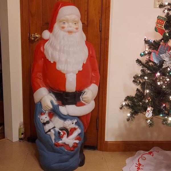 Photo of Vintage Empire Blow Mold Santa w/ blue Toy Sack Mid Century 1960s Christmas 46" 