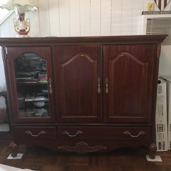 Photo of Matching Set Cherry Wood color TV Cabinet, dresser, 2 night tables