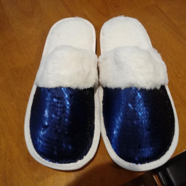 Photo of NEW Ladies Blue Sequin Slippers - size L (9-10)
