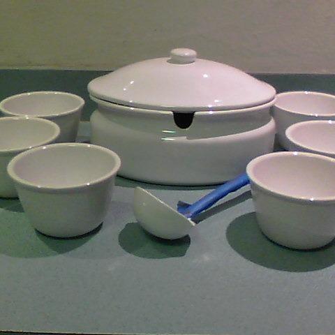 Photo of NEW "PORTUGAL SECLA" WHITE SOUP TUREEN with SIX SOUP BOWLS NEW ONLY $65
