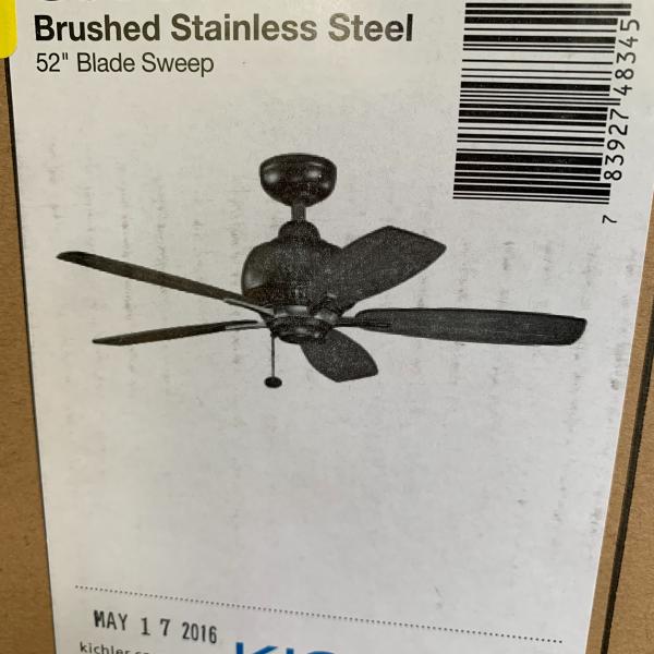 Photo of New Kichler 52” Brushed stainless steel fan.Lower price.