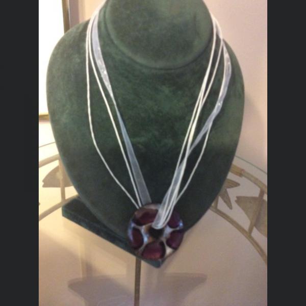 Photo of  47 jewelry glass art pendants, 200+ necklace  silky cord ribbon adj. chains