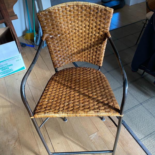 Photo of 3 RATTAN AND IRON BAR HEIGHT CHAIRS-VINTAGE