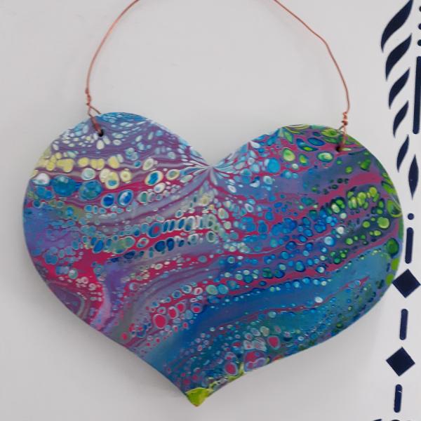 Photo of $5 Bright Multicolor Wooden Hanging Heart 5 in x 6 in.