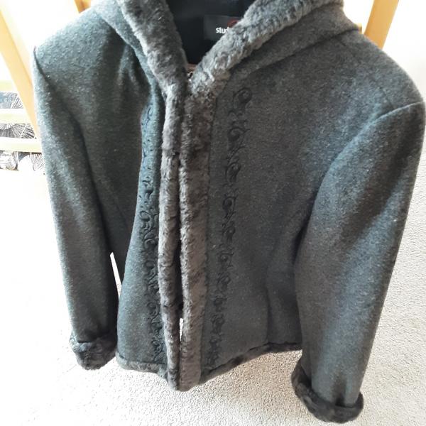 Photo of Ladies Wool Coat Hooded Size Small Gray