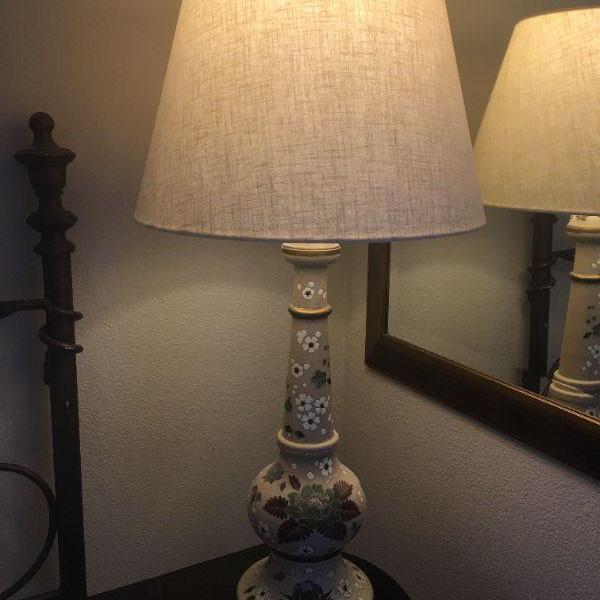 Photo of Vintage Hand Painted Cream Table Lamps