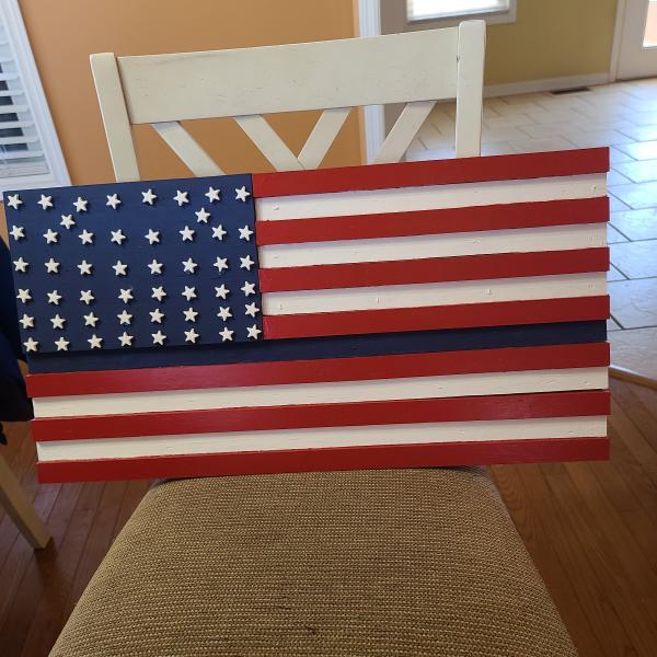 Photo of Handmade wood American flag with thin blue line