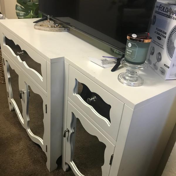 Photo of $230  White Mirrored 3 piece TV Console Media Stand 2 Accent Chairs 