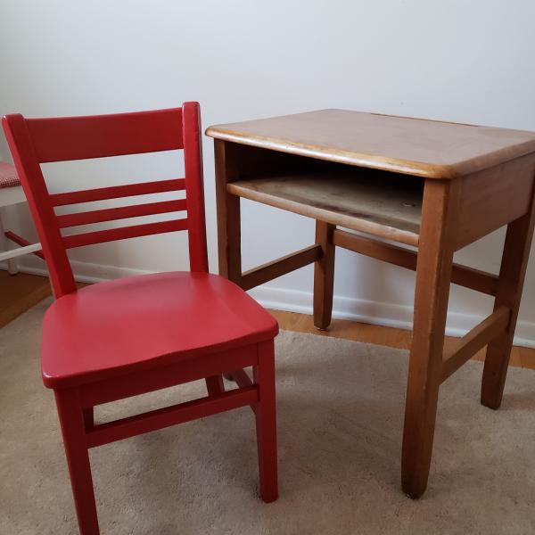 Photo of Old Wooden School Desk & Chair