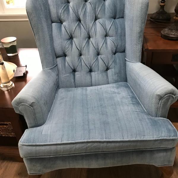 Photo of 2 blue wingback chairs