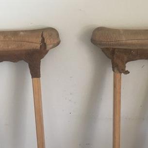 Photo of Vintage 1980's Wood Frame Underarm Crutches 